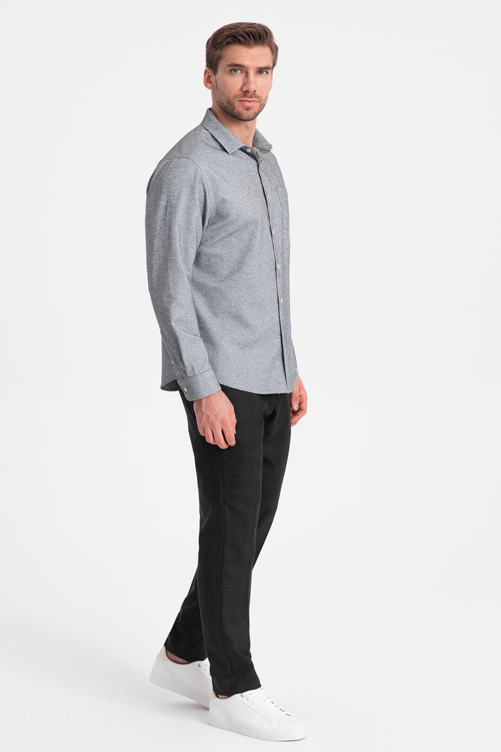 OMBRE, Camasa regular fit cu buzunar aplicat pe piept, Gri melange, S