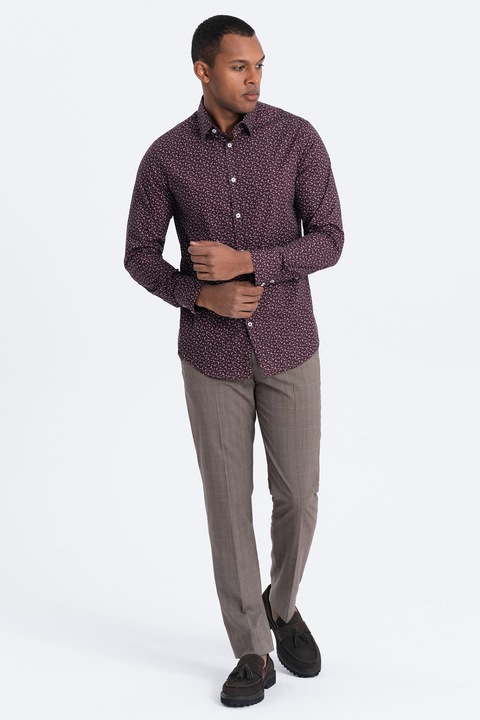 OMBRE, Слим риза с десен, Бял/Бордо