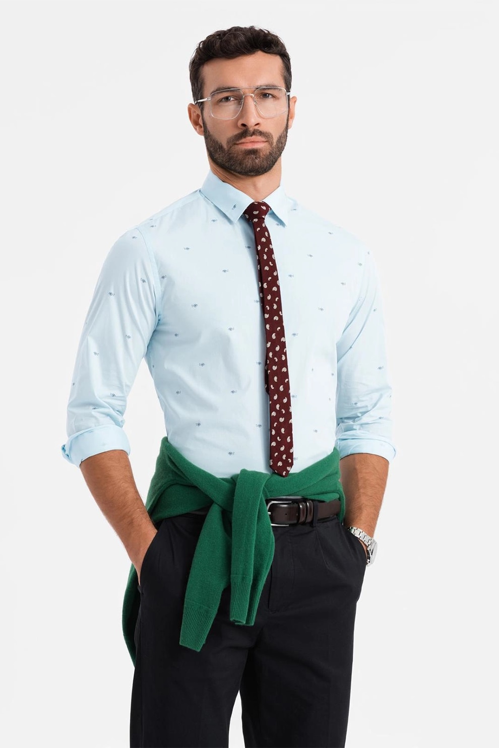 OMBRE, Camasa sim fit cu imprimeu, Albastru, 2XL