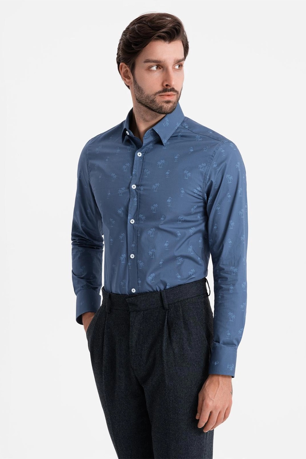 OMBRE, Camasa sim fit cu imprimeu, Bleumarin, S