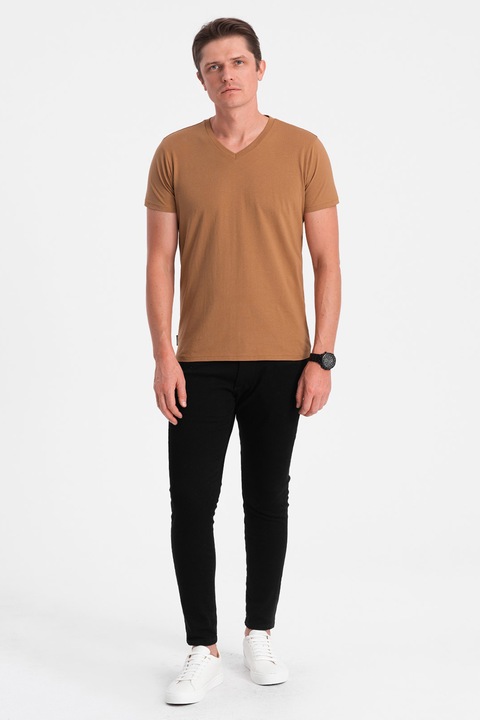 OMBRE, V-nyakú póló, Tevebarna