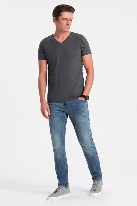 OMBRE, V-nyakú póló, Antracitszürke