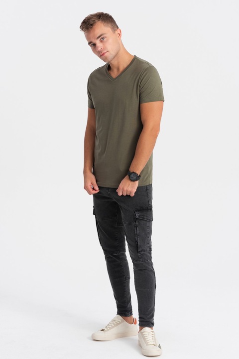 OMBRE, Tricou cu decolteu in V, Kaki