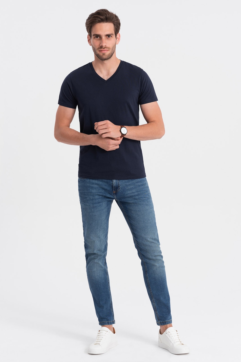 OMBRE, Tricou cu decolteu in V, Bleumarin, L
