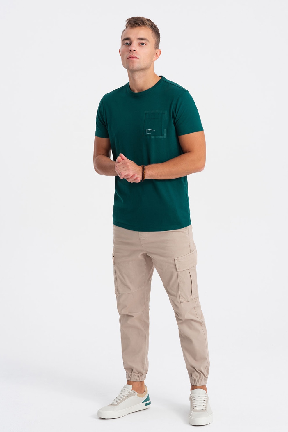 OMBRE, Tricou cu buzunar pe piept, Verde persan, L