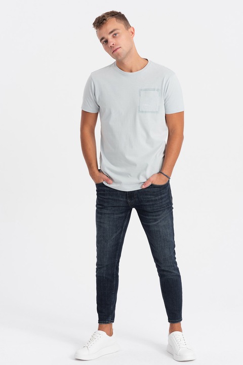 OMBRE, Tricou cu buzunar pe piept, Gri deschis