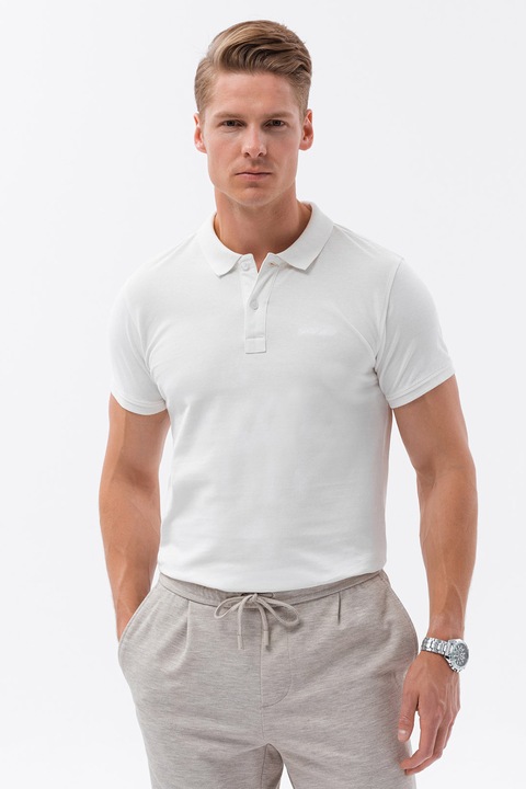 OMBRE, Tricou polo de bumbac, Alb murdar