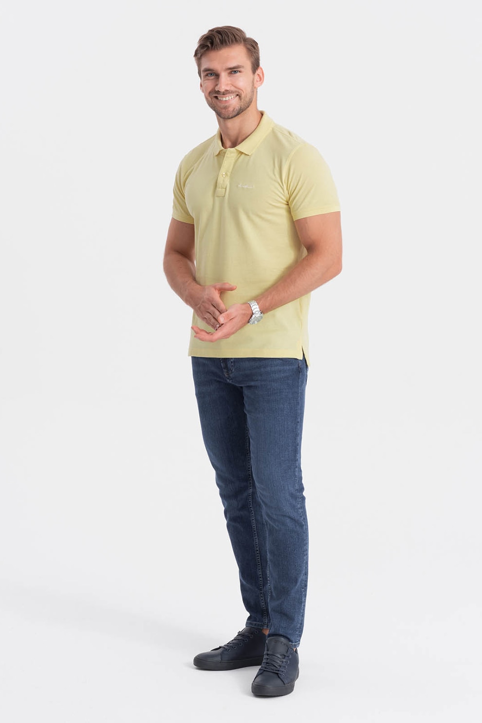 OMBRE, Tricou polo de bumbac, Galben pai, XL