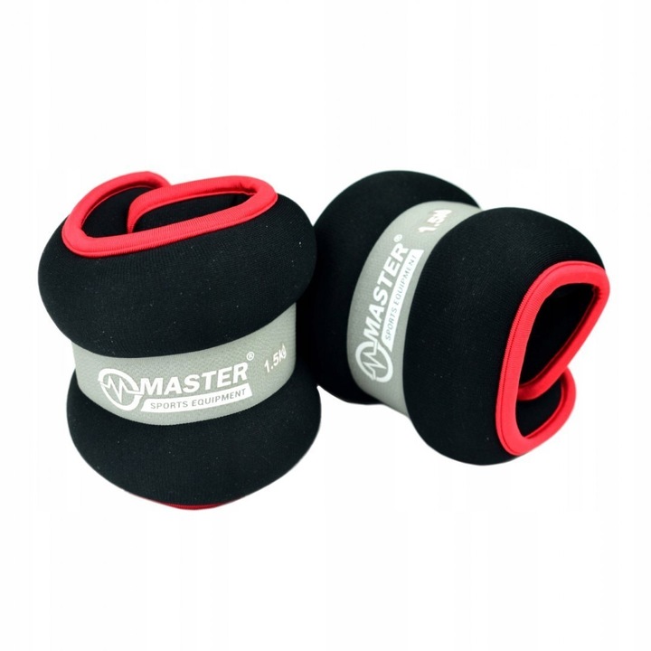 Комплект от 2 тежести за ръце/крака, Master, неопрен, 2 x 1,5 кг, черно/червено