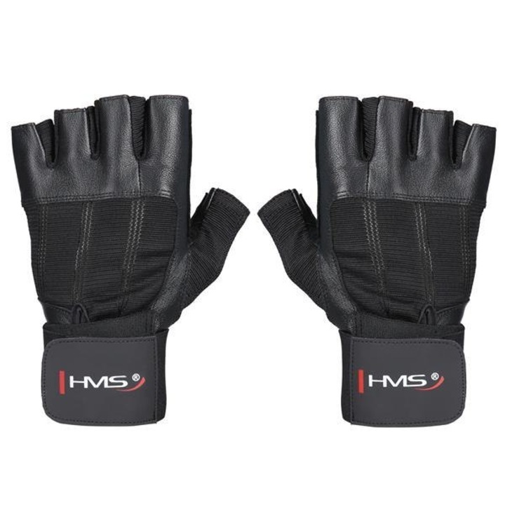 Férfi fitnesz kesztyű, Hms, Természetes bőr/háló/szilikon, fekete, 2XL