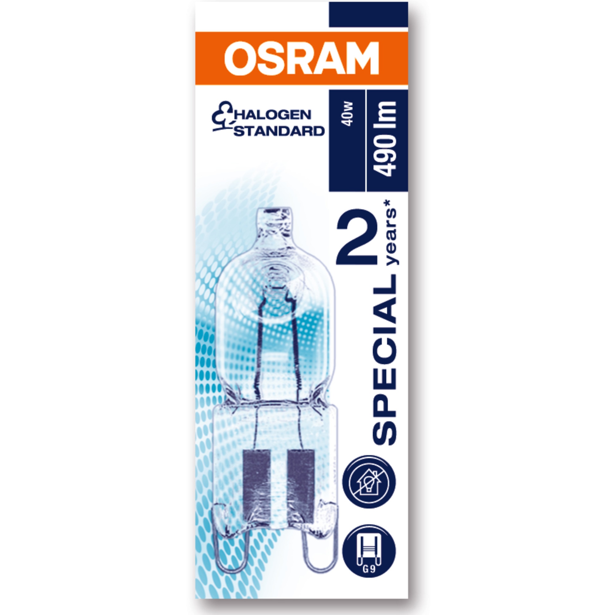 Bec pentru cuptor Osram Halopin G9, 40W, 490 lm, lumina calda (2700K), 230V, clasa energetica G