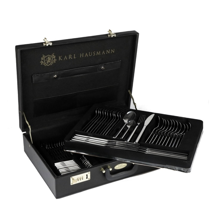 Комплект прибори в куфар, 72 части, за 12 души, Karl Hausmann, Lena, Неръждаема стомана, Сребрист цвят