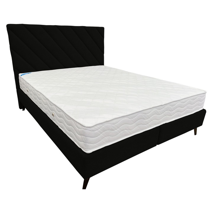 Pat tapitat Boxspring, Curio, Negru, C99, 140x200 cm