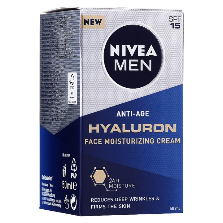 Set 2 x Crema Anti-Rid Nivea Men Hyaluron, SPF 15, 50 ml