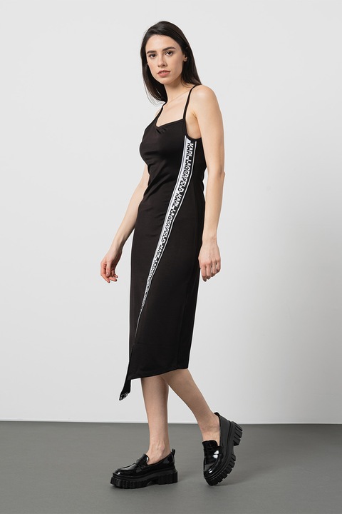 Karl Lagerfeld, Асиметрична рокля с лого, Черен, Бял, S