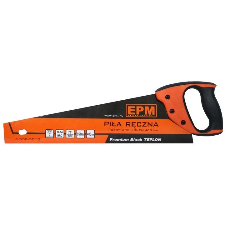 Ръчен трион, EPM, Стомана, 7 зъба, 500 mm, Черен/Оранжев