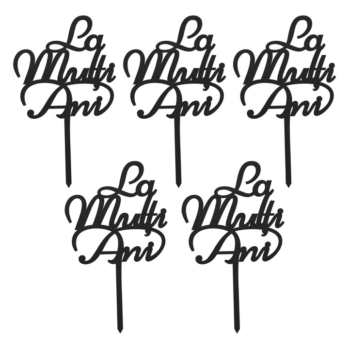 Set Accesorii tort, La multi ani, Negru, TC58, Inedit Print, 10 cm, 5 bucati