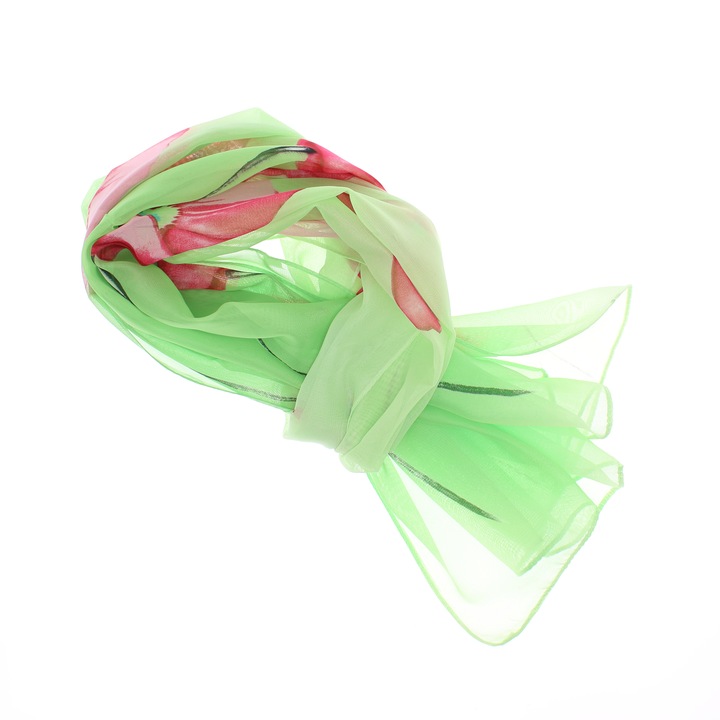 Esarfa, de dama, Buticcochet, din poliester, imprimeu floral, 50x150 cm, Verde - ES2534