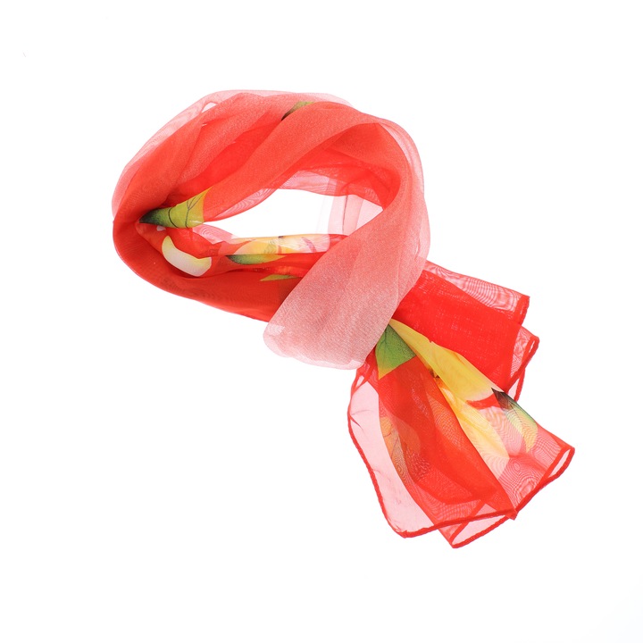 Női sál, Buticcochet, poliészter, virágmintás, 50x150 cm, piros - ES2555