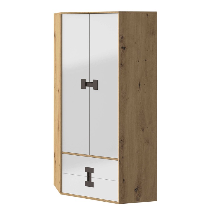 Dulap Tikrote TE02, MIRJAN24, stejar artisan / alb lucios, 88x191x88 cm