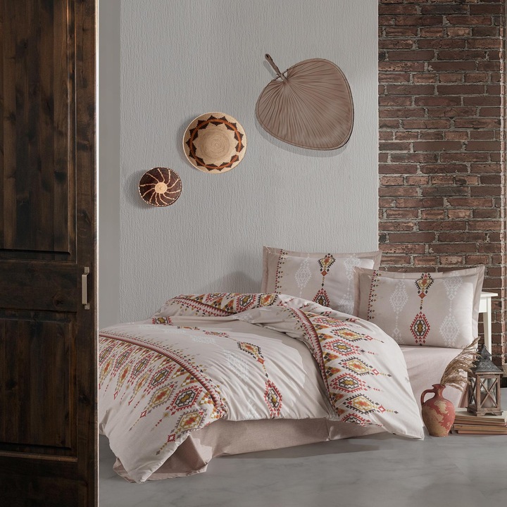 Двойно спално бельо 100% памук ранфорс 4 части king size 240 x 260 см, Elegant, Cream / Beige, Classy ETHNICA