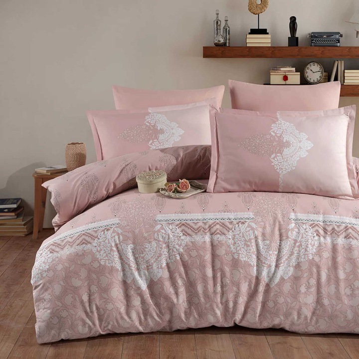 Clasy, Двойно спално бельо 100% памук ранфорс 4 части king size 240 x 260 см, Elegant, Pink, LEVURE
