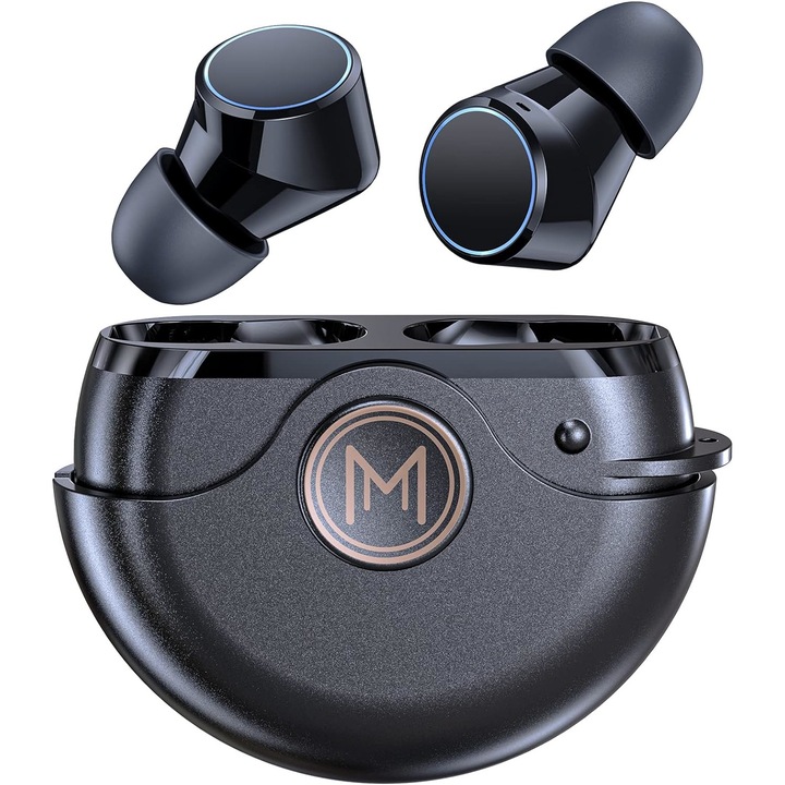 Nautilus vezeték nélküli fülhallgató, Bluetooth 5.0, vízálló IPX6, forgatható töltődobozzal, mikrofon, 24 órás autonómia, fekete