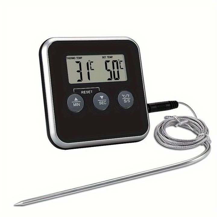 Термометър за храна със сонда, Zola, дигитален, за месо, -50, +250 °C, сигнализатор за температура, с магнит, дължина на сондата 70 см, 3 контролни бутона, стоманена сонда