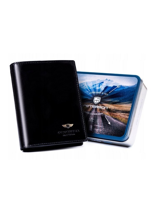 Férfi pénztárca, PETERSON, Természetes bőr, Fekete