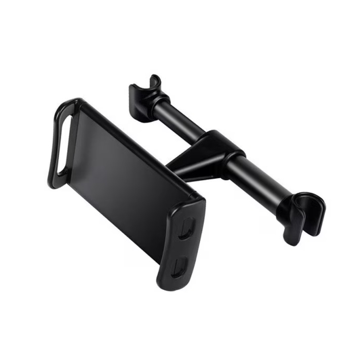 Autós telefon vagy tablet tartó önbeálló fejtámlához, Univerzális, 360 fokban elforgatható, Fekete