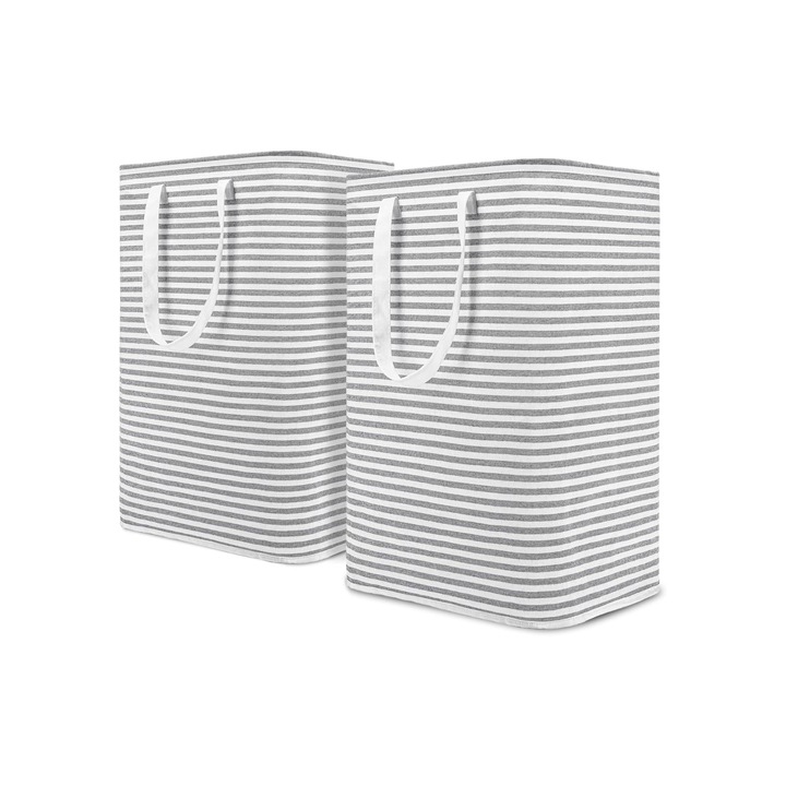 2 db szennyes/játékkosár készlet, összecsukható, vízálló, 80 l, 61x41x32 cm, fehér/szürke, csíkos kivitel