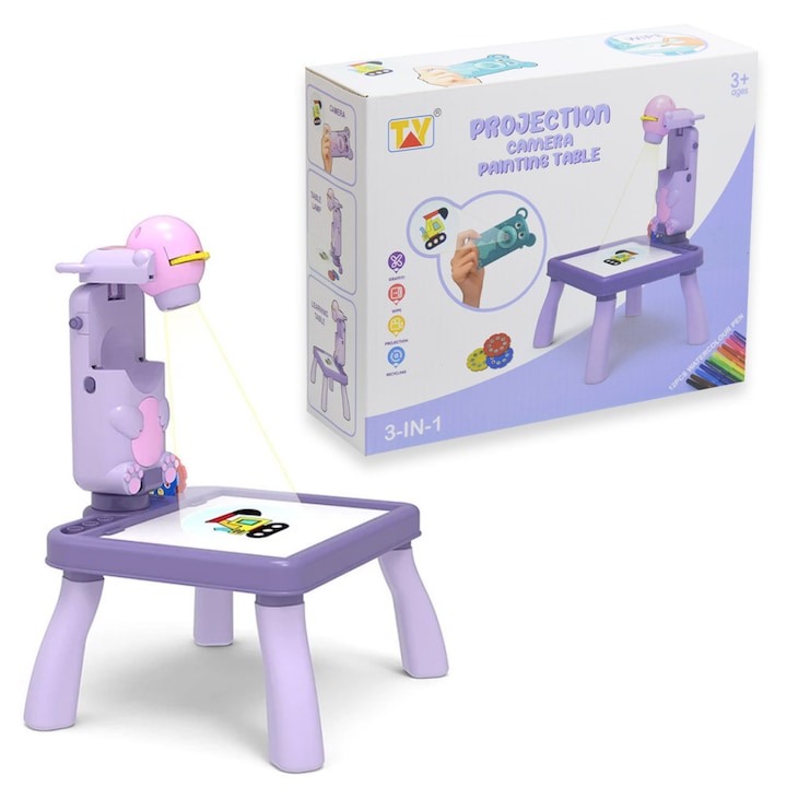 Masa de desen cu proiector pentru copii, Mov