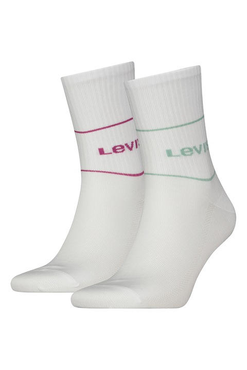 Levi's, Унисекс чорапи с памук - 2 чифта, Бял/Малина/Папратово зелено
