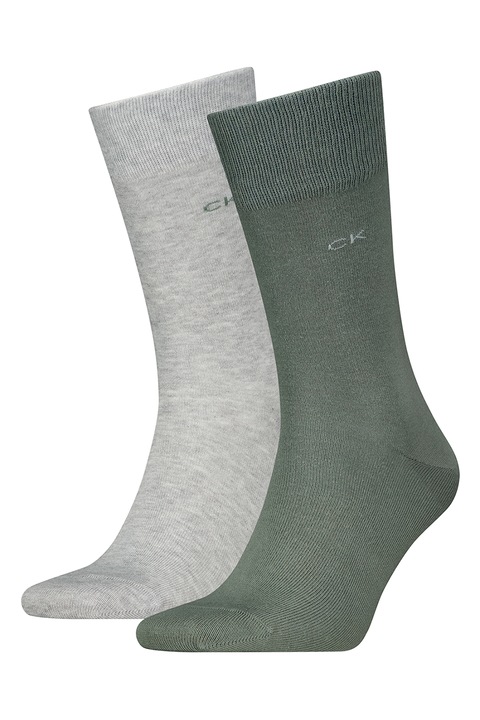 CALVIN KLEIN, Дълги чорапи - 2 чифта, Светлосив меланж/Папратово зелено
