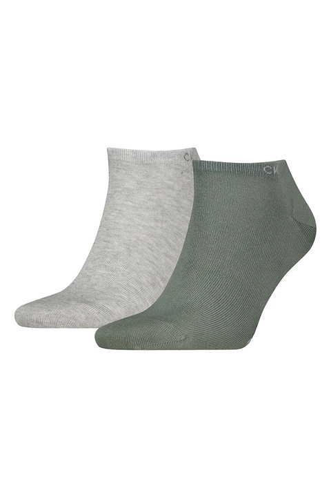 CALVIN KLEIN, Чорапи до глезена с памук - 2 чифта, Светлосив меланж/Папратово зелено