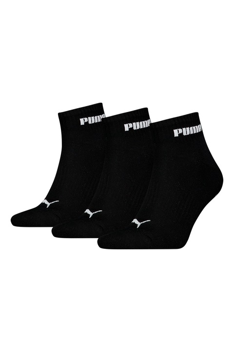 Puma, Set de sosete scurte unisex cu logo contrastant - 3 perechi, Negru