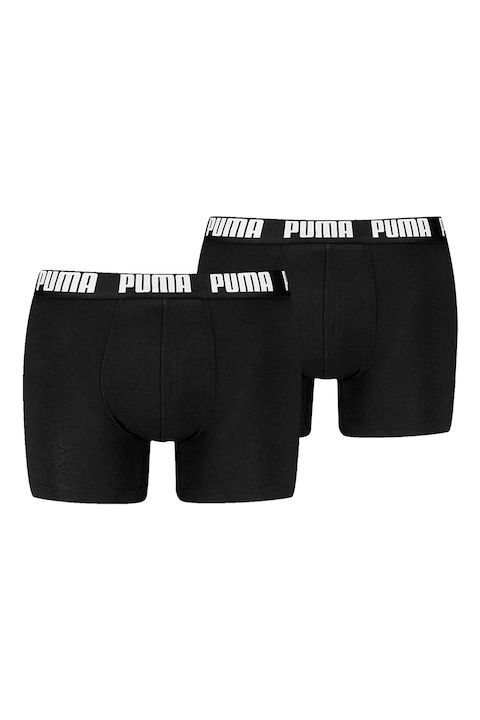 Puma, Set de boxeri cu banda logo in talie - 2 perechi, Alb/Negru