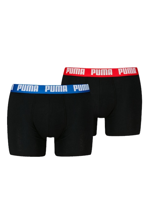 Puma, Set de boxeri cu banda logo in talie - 2 perechi, Rosu/Negru/Albastru