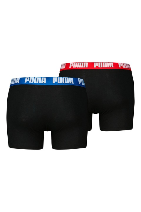 Puma, Set de boxeri cu banda logo in talie - 2 perechi, Rosu/Negru/Albastru