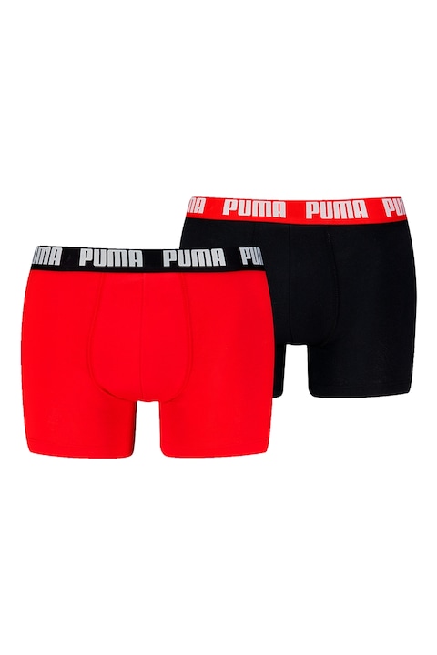 Puma, Set de boxeri cu banda logo in talie - 2 perechi, Rosu/Negru