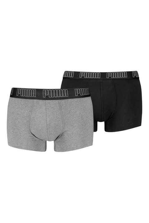 Puma, Set de boxeri cu banda logo in talie - 2 perechi, Negru, Gri deschis melange, M