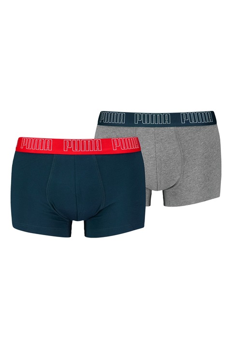 Puma, Set de boxeri cu banda logo in talie - 2 perechi, Gri deschis, Bleumarin, M
