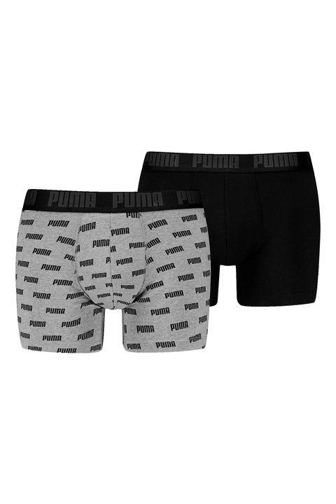 Puma, Set de boxeri cu impiimeu logo - 2 perechi, Negru/Gri deschis