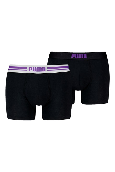 Puma, Set de boxeri cu banda logo in talie - 2 perechi, Negru/Ametist
