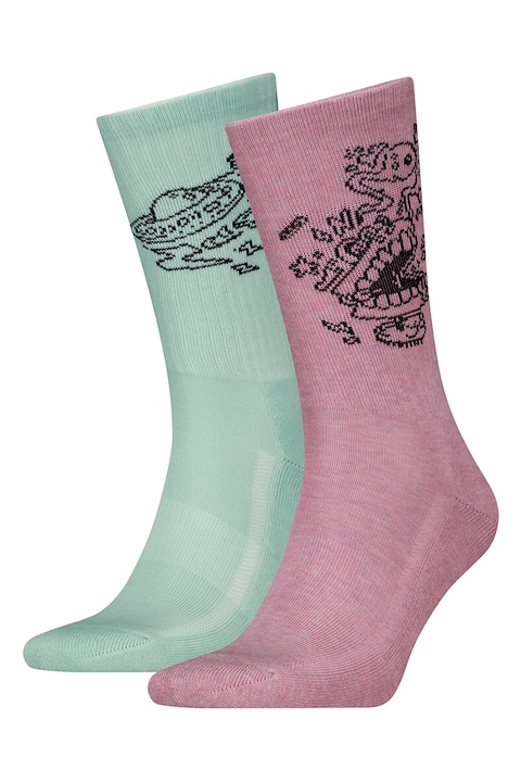 Levi's, Унисекс дълги чорапи с принт - 2 чифта, Бледозелен/Бледочервен
