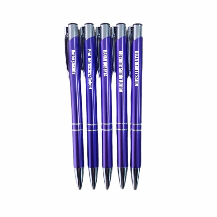 Set 5 pixuri metalice, corp mov, scris albastru, Inedit Print SET11