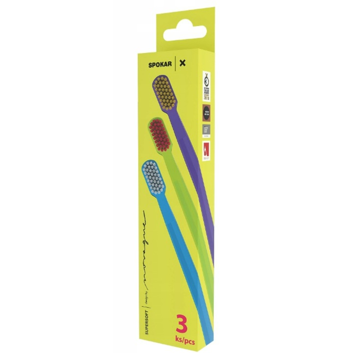 SPOKAR X 3429 SuperSoft 3 bucati periuta de dinti manuala 3.500 fire, bland si eficient, design Petr Novague