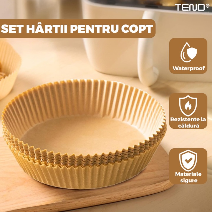 Комплект от 600 бр. хартия за печене за Air Fryer Teno®, фритюрник, за еднократна употреба, 20x16x4.5 см, кръгла, кафява