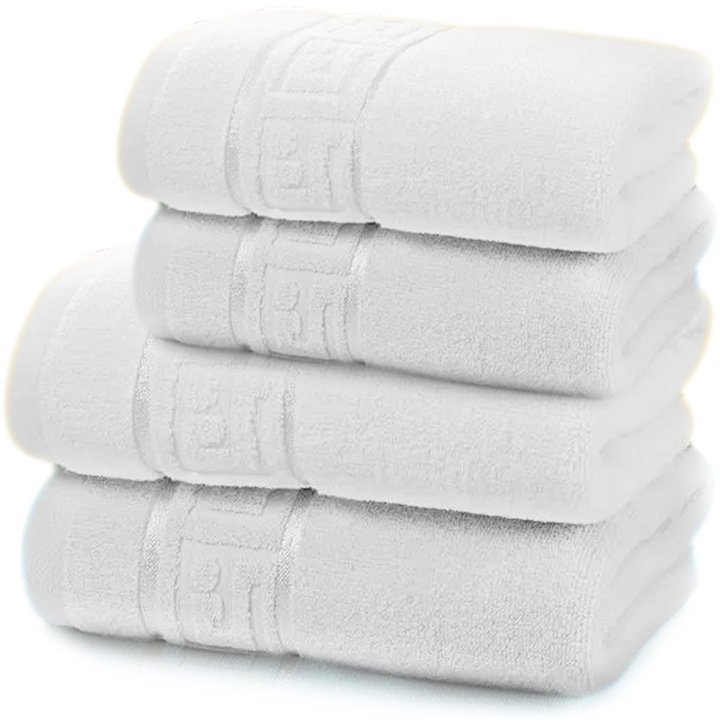 Set 4 Prosoape de baie Bumbac calitate Premium, 50X90 cm, 70x140 cm, Alb