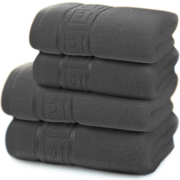 Комплект 4 хавлиени кърпи, първокласен памук, 50x90 см, 70x140 см, черни